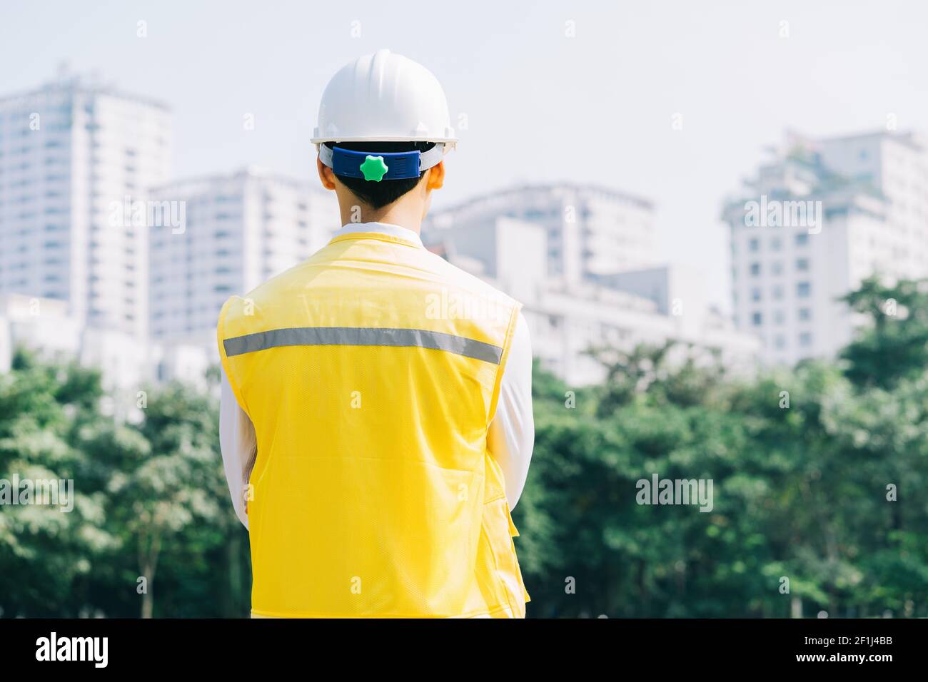 Asian construction engineers are doing experimental tests at the site Stock Photo