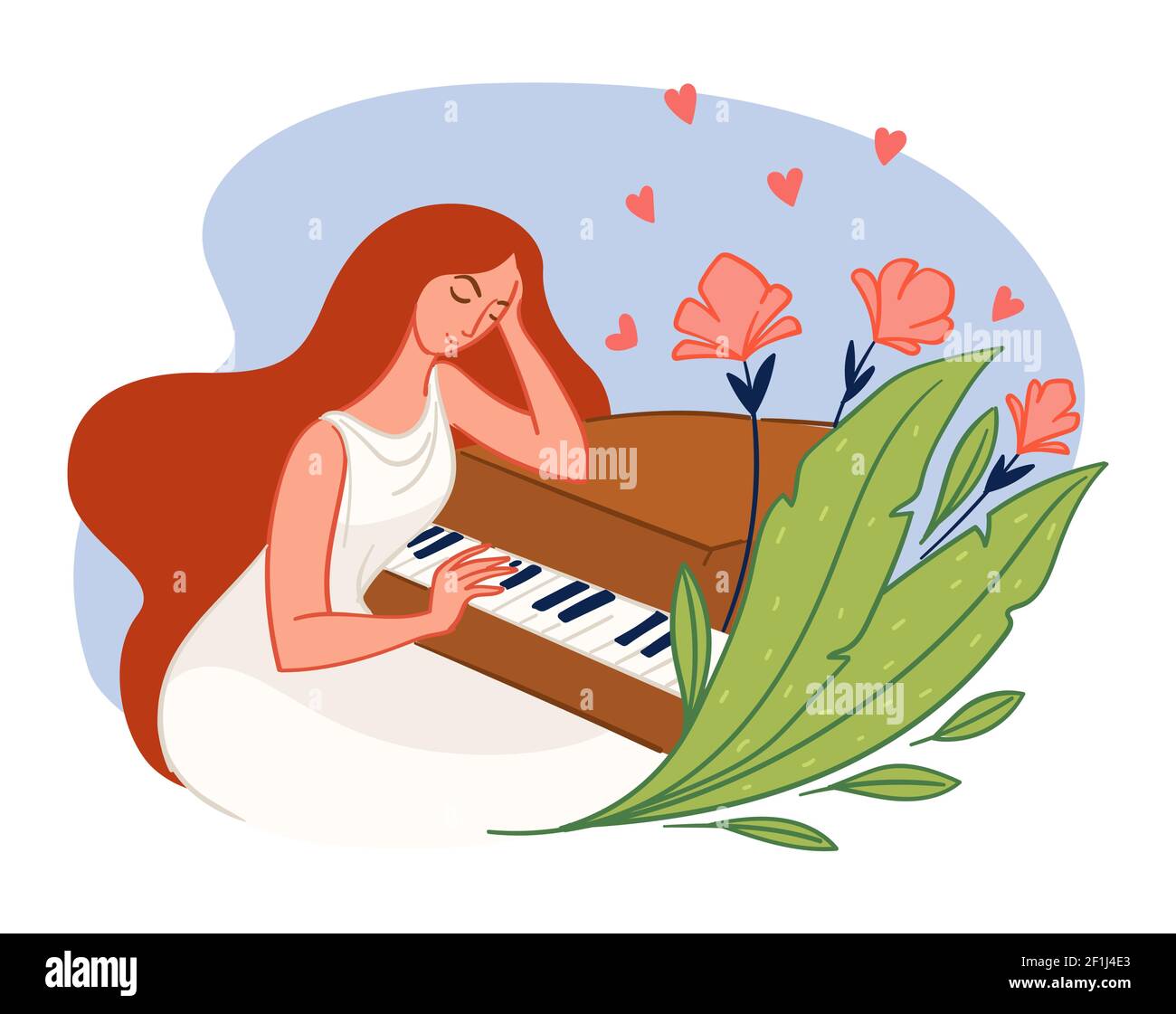 Pianist woman playing piano, elegant lady vector Stock Vector Image ...