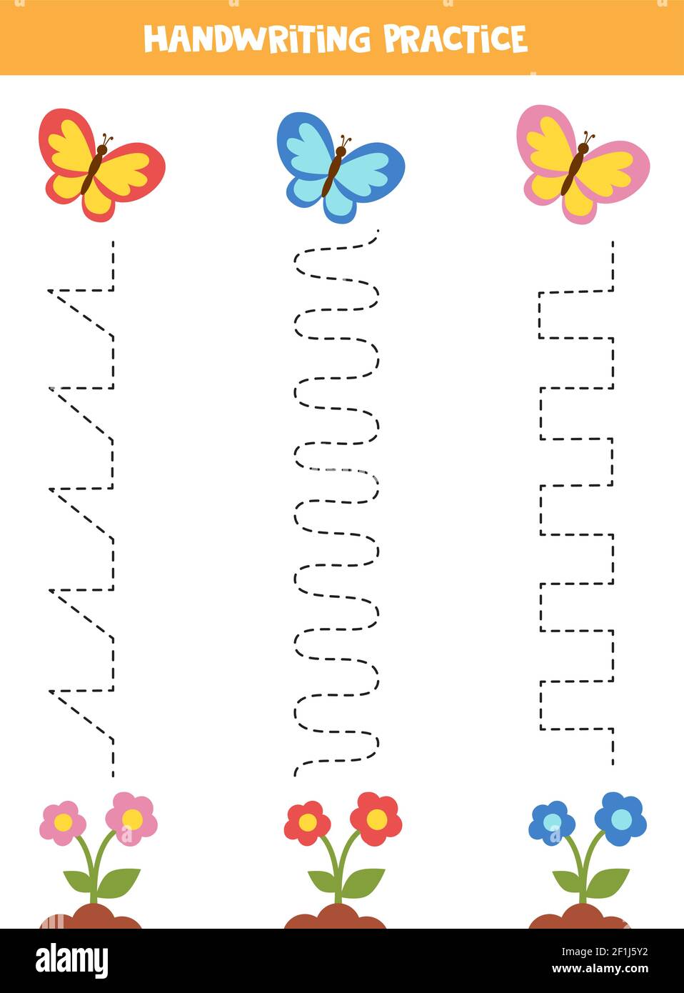 Tracing lines for kids with colorful butterflies and flowers