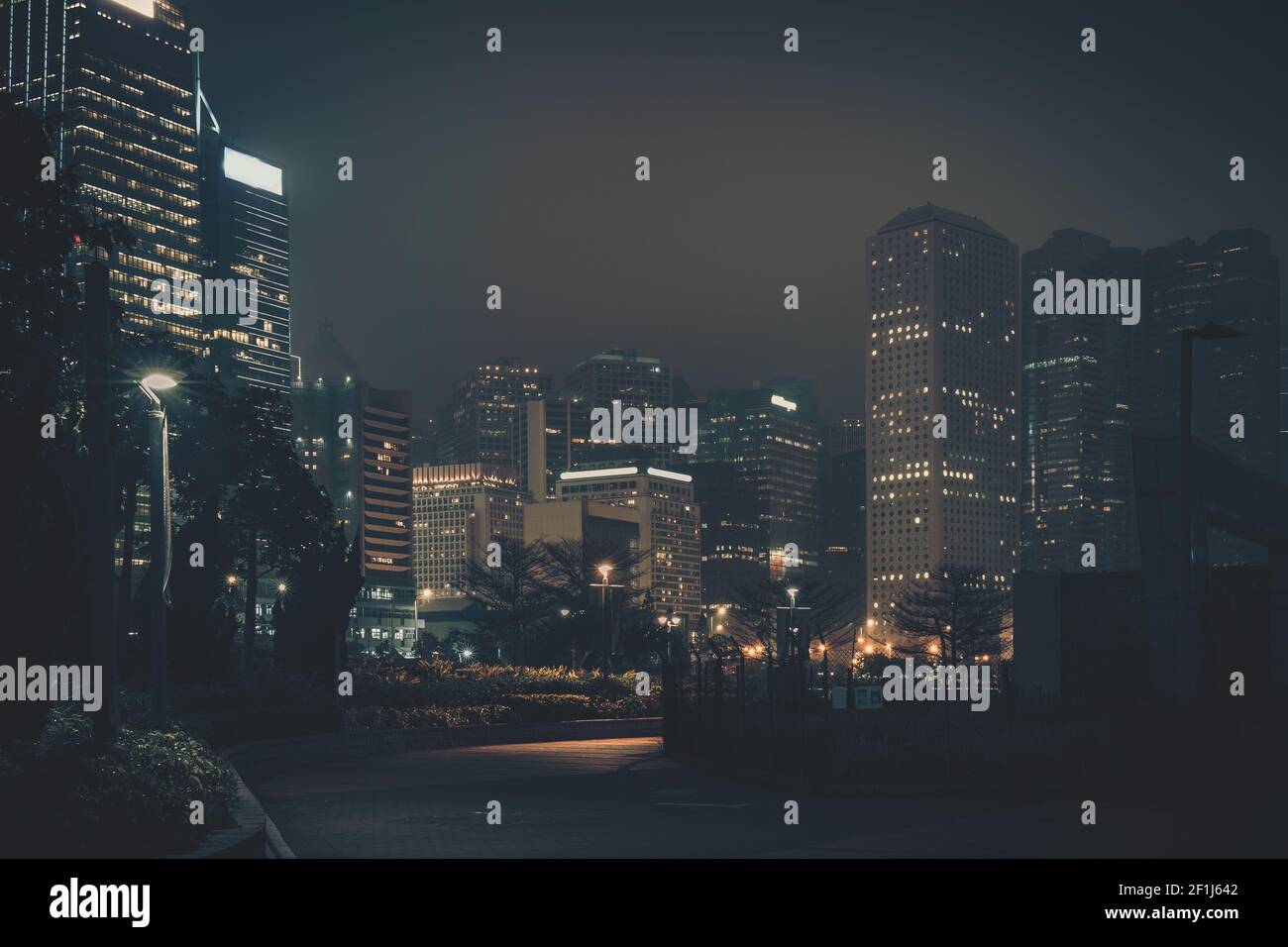 Modern office buildings in Hong Kong at night time Stock Photo - Alamy