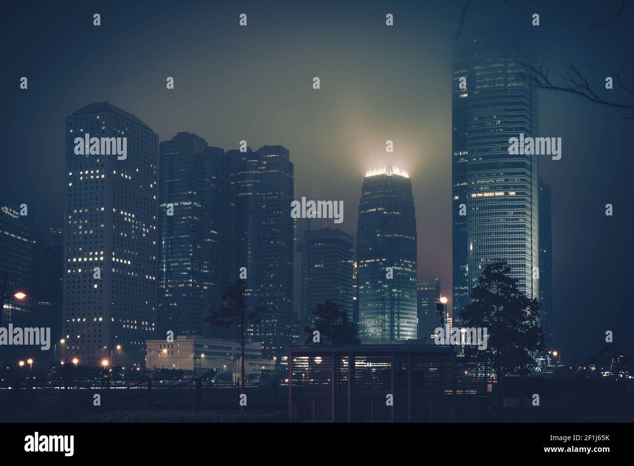 Modern office buildings in Hong Kong at night time Stock Photo - Alamy