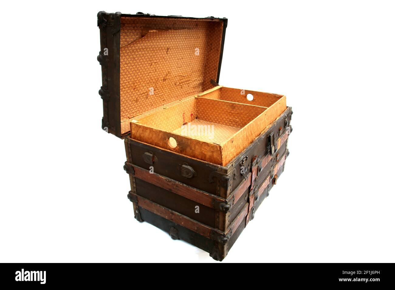 Steamer Trunk. An antique Steamer Trunk. Isolated on white. Room for text. Steamer  Trunks have been used as luggage for years to protect and move clot Stock  Photo - Alamy