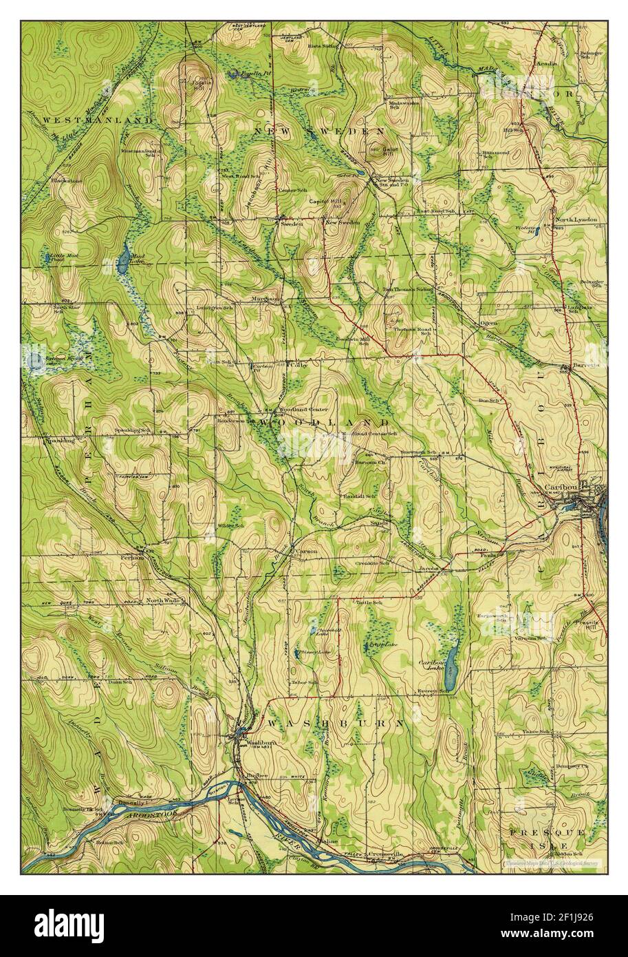 Caribou, Maine, map 1932, 1:62500, United States of America by Timeless Maps, data U.S. Geological Survey Stock Photo