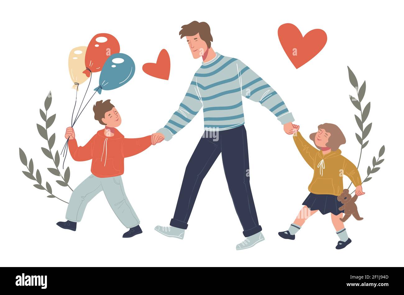 Daddy Spending Time With Daughter And Son Vector Stock Vector Image 