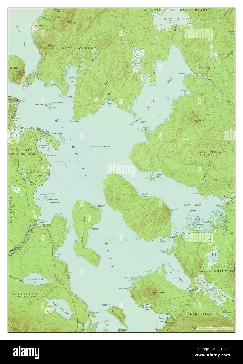 Moosehead Lake, Maine, map 1957, 162500, United States of America by