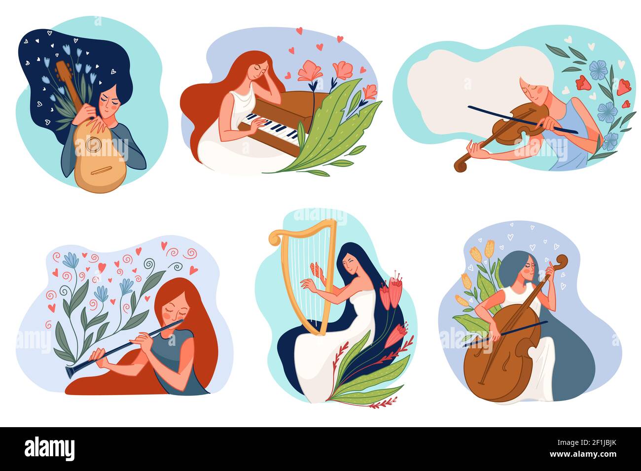 Women playing string and wind instruments vector Stock Vector