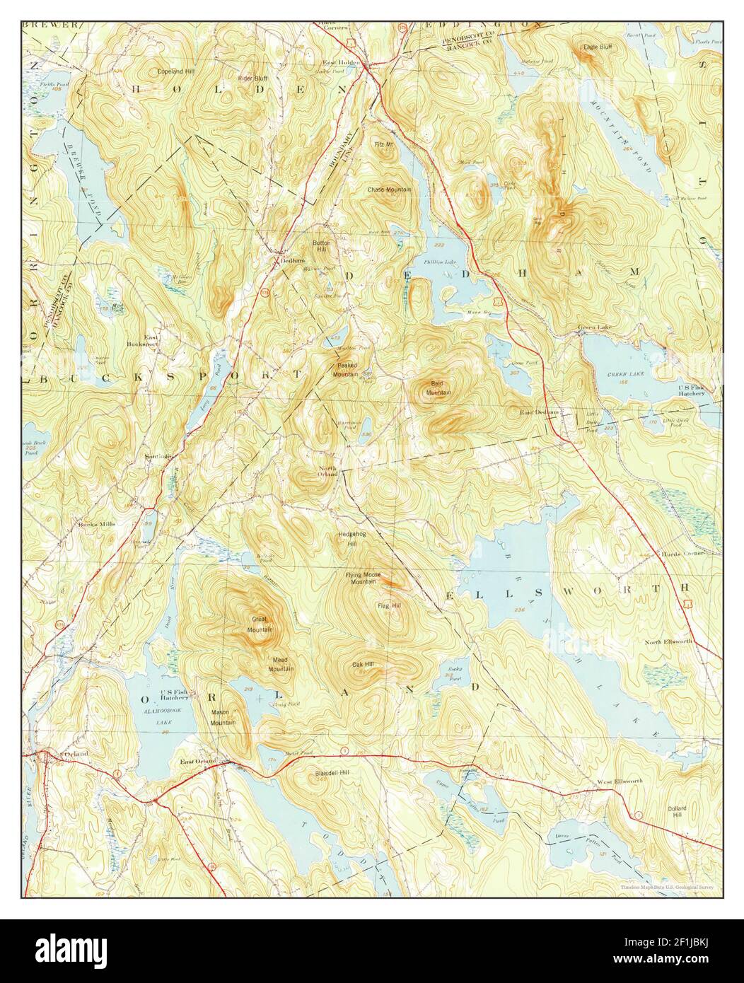 Orland, Maine, map 1942, 162500, United States of America by Timeless