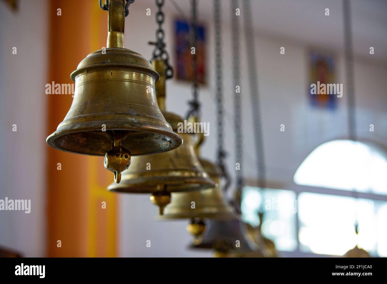 Bells in a temple in Ganga Talao, Grand Bassin, Mauritius Stock Photo