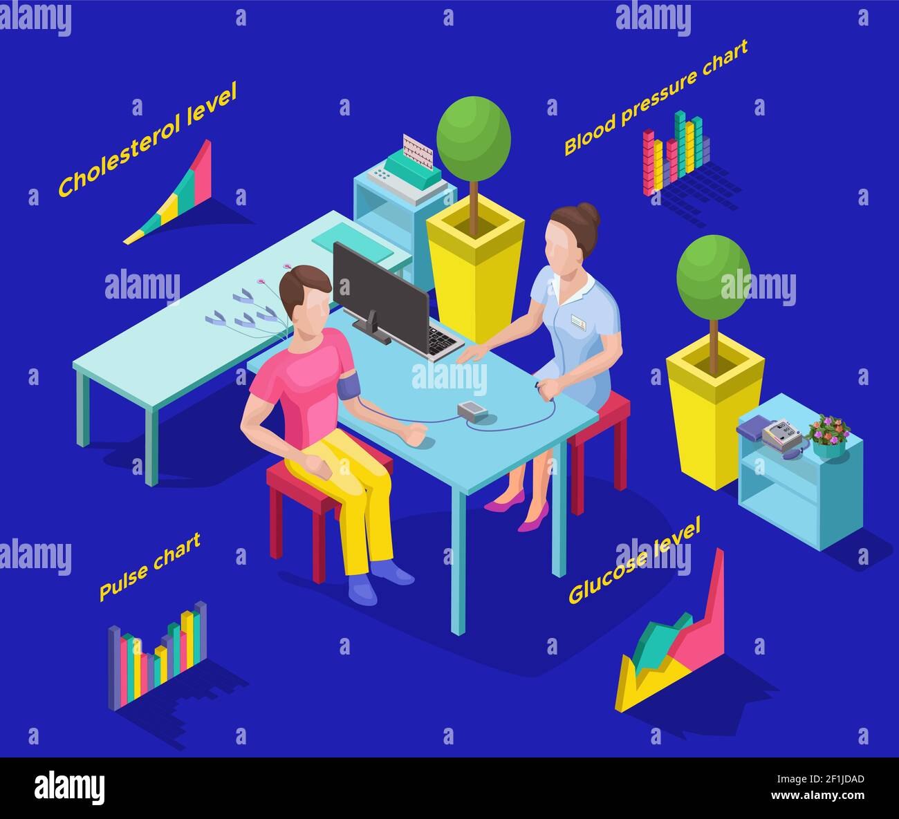 Isometric medical care concept with patient visiting doctor for ...