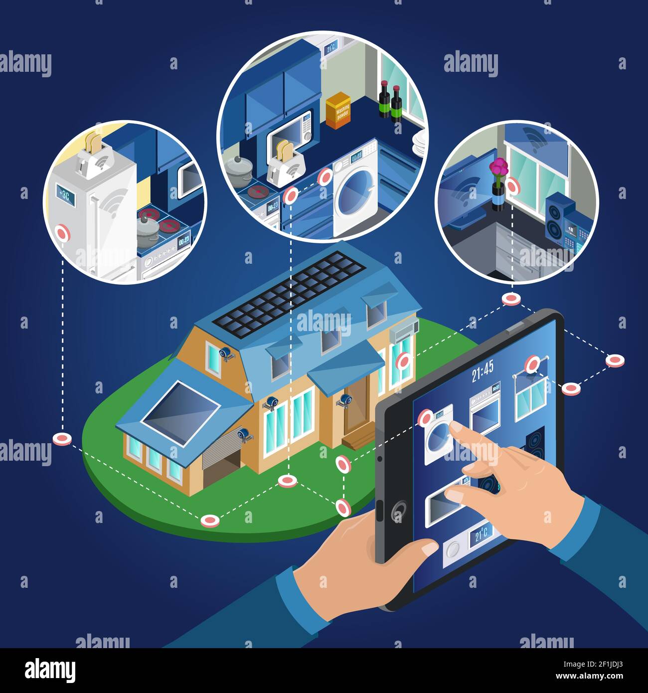 Isometric smart home management concept with remote control from tablet ...