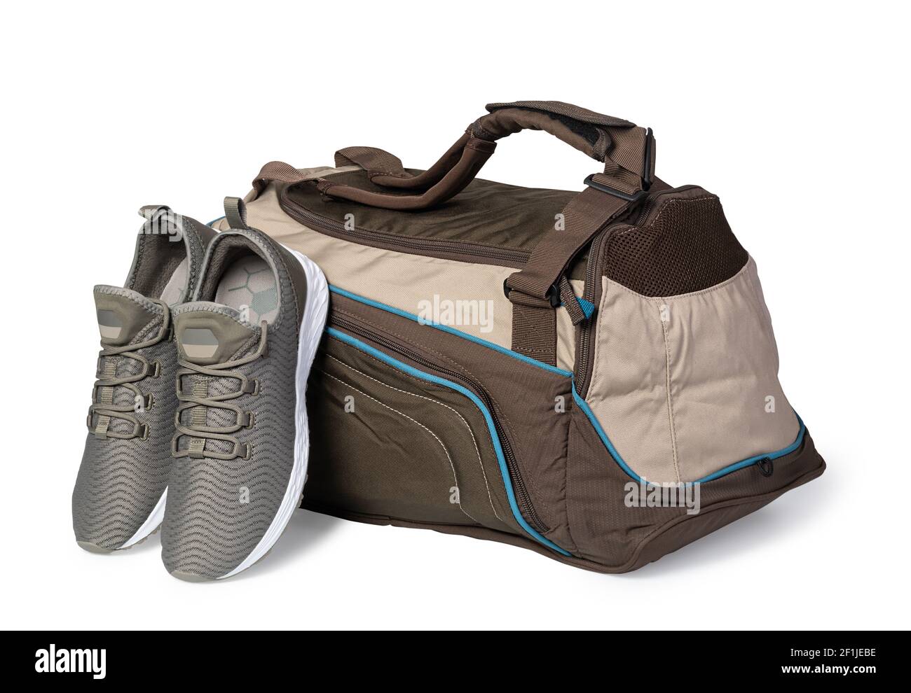 Sports bag and sneakers Stock Photo