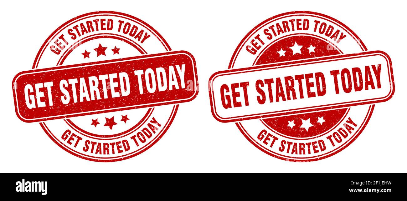 get started today stamp. get started today sign. round grunge label Stock Vector