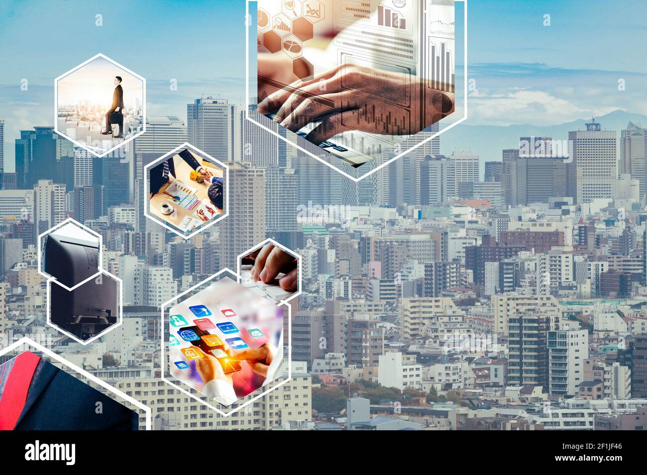 Business network web banner photo set in concept of management and growth by using corporate teamwork and people networking skills . Stock Photo