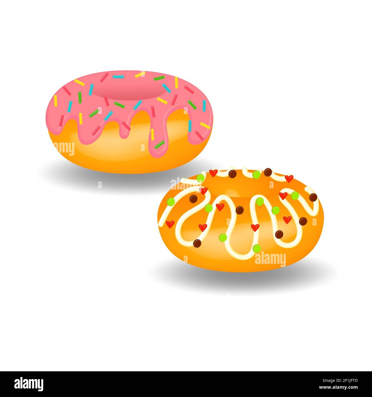 Glazed sweet tasty donuts with pink fondant isolated on white background close-up. For advertising, menus, poster of cafes, restaurants and eateries. Stock Photo