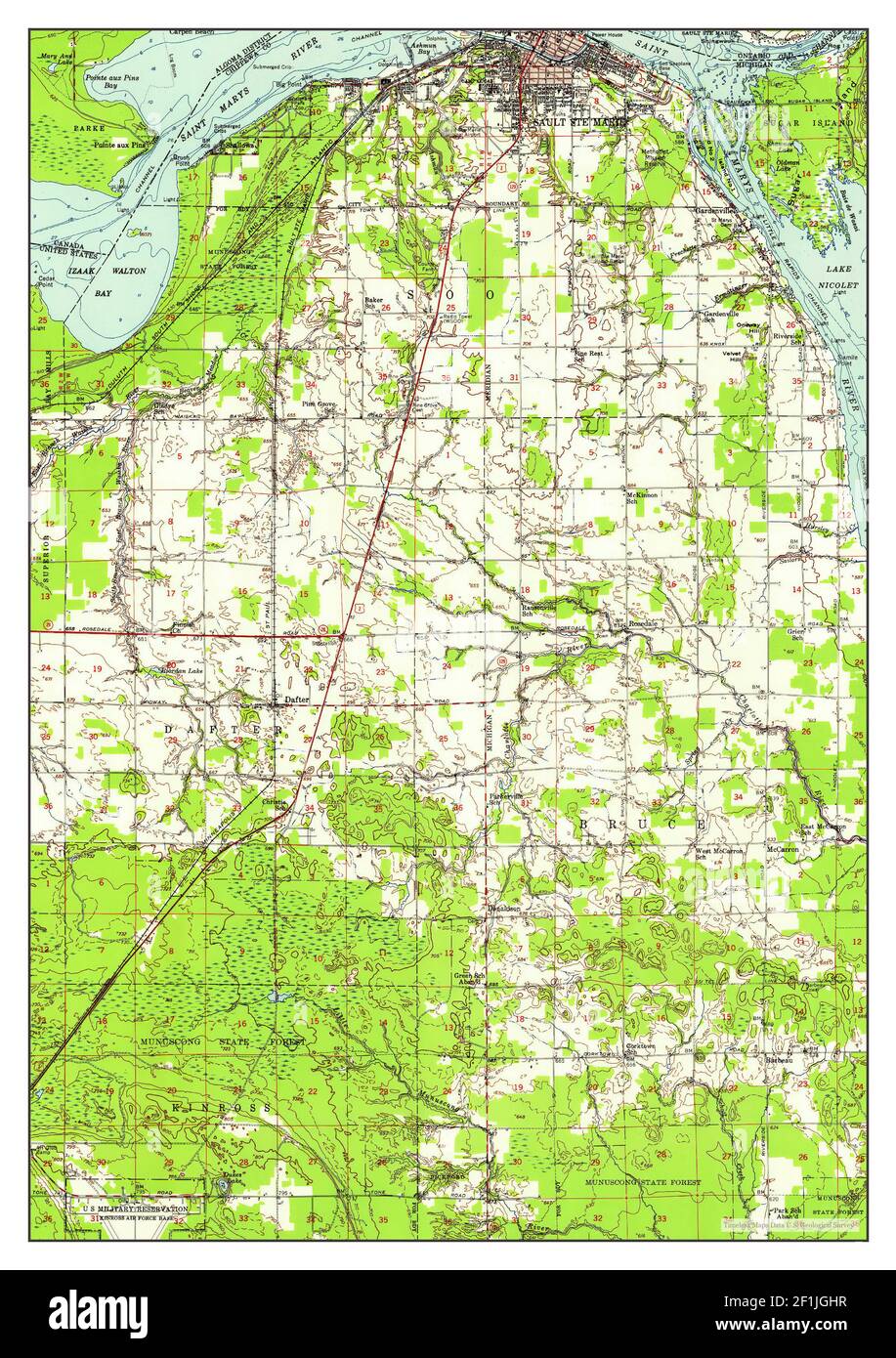 Sault Ste Marie, Michigan, map 1951, 1:62500, United States of America by Timeless Maps, data U.S. Geological Survey Stock Photo