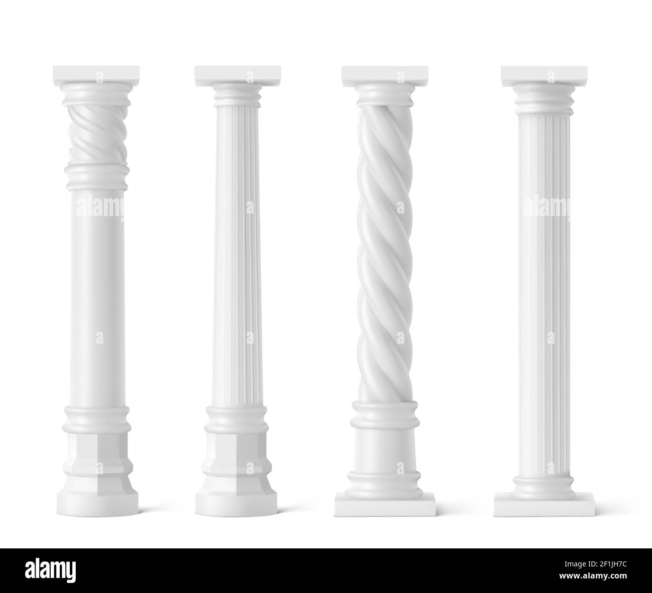 Antique pillars isolated on white background. Ancient classic stone