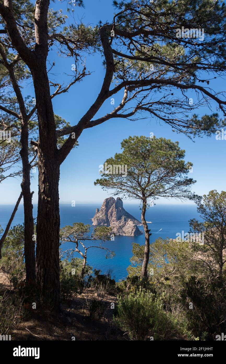 Panoramic view of the islet of the "Es Vedra" in Es Vedra is closely related to the magic