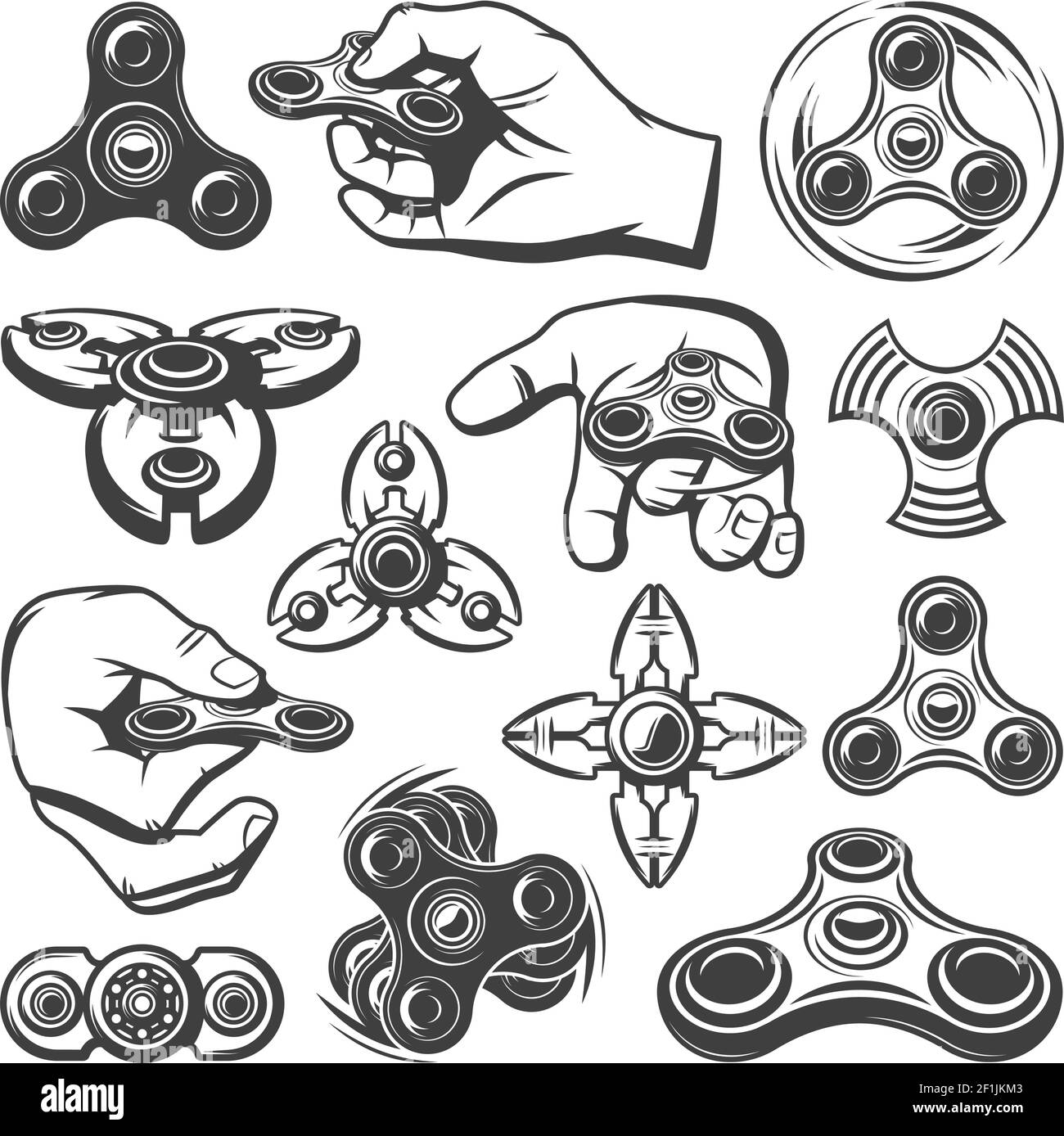 Vintage modern spinners collection with different types of popular