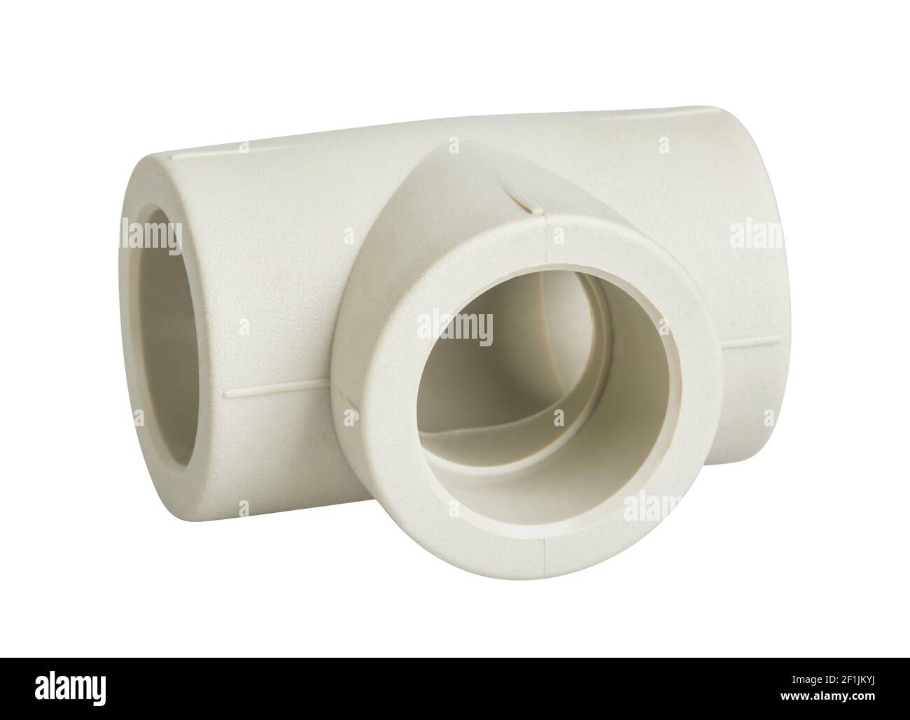 PVC house plumbing drain pipe tee connector isolated on a white background with clipping path. Pipe fitting, spare part Stock Photo