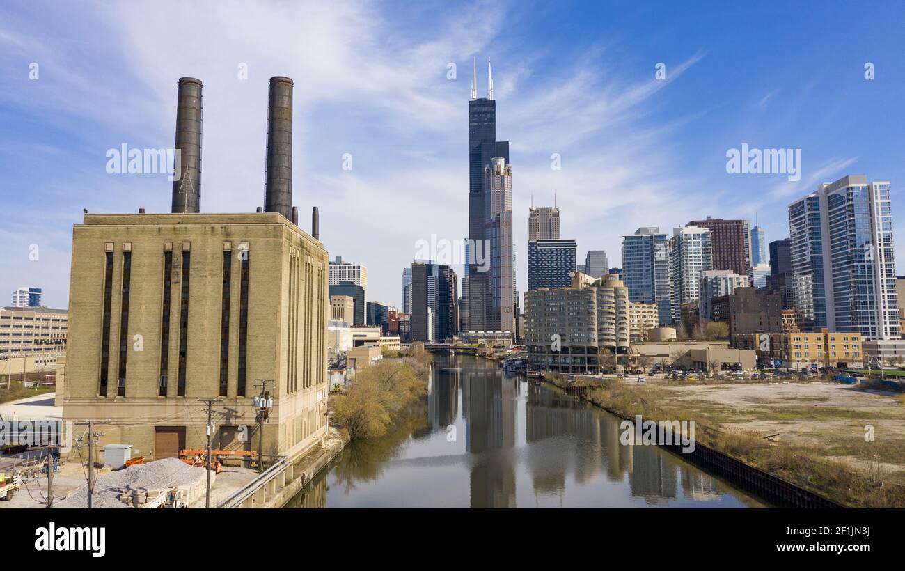 Beautiful Clear Day Aerial View Chicago Illinois Skyline Stock Photo