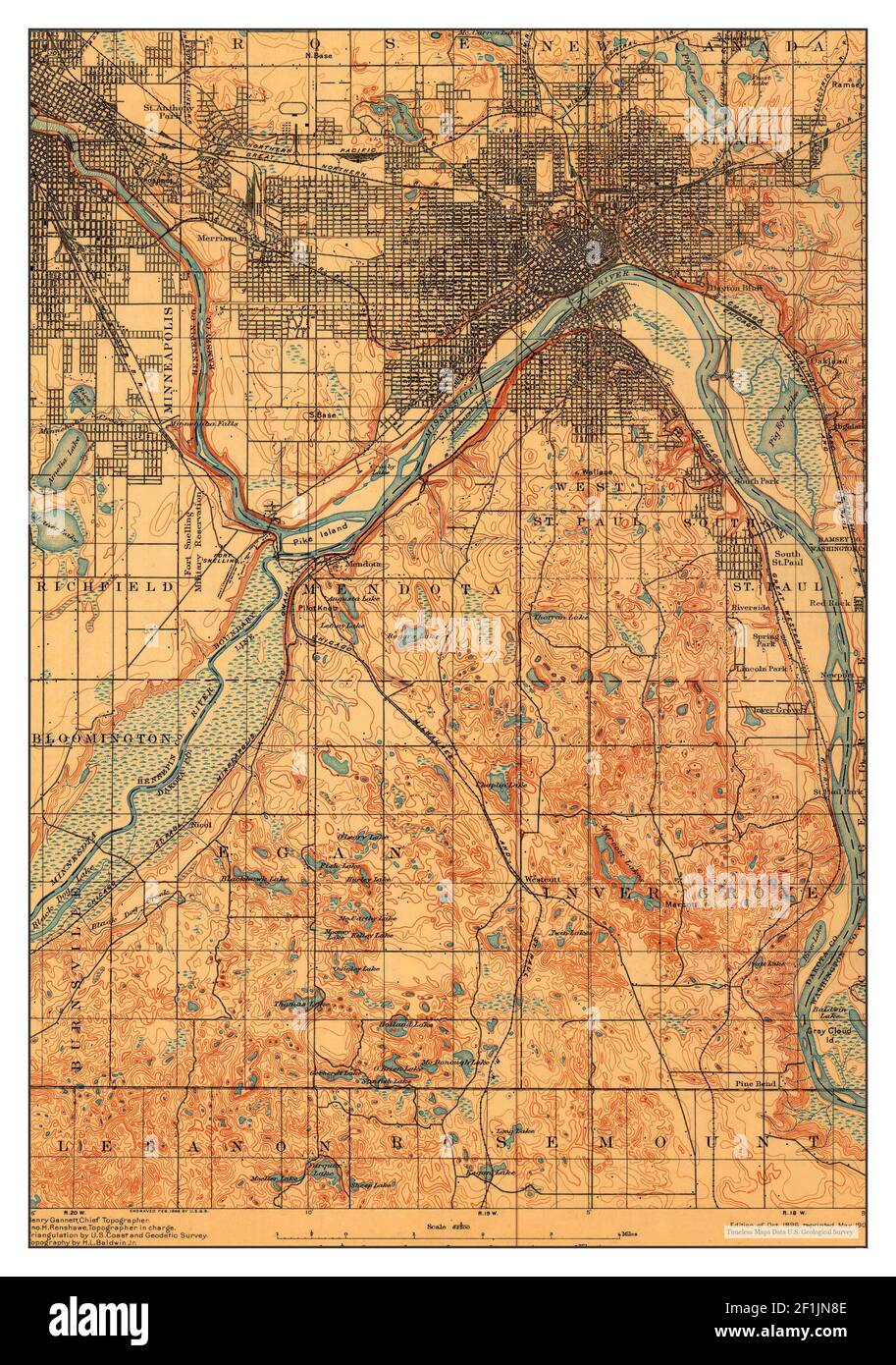 St Paul, Minnesota, map 1896, 1:62500, United States of America by Timeless  Maps, data U.S. Geological Survey Stock Photo - Alamy