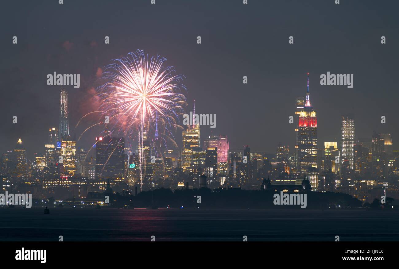 July 4th Celebration 2019 Jersey City and New York Skylines Stock Photo