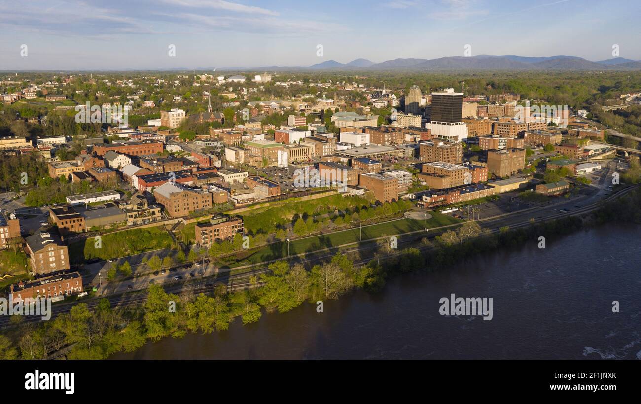 Sunrise Lights Up the Buildings and Streets of Lynchburg Virginia USA Stock Photo