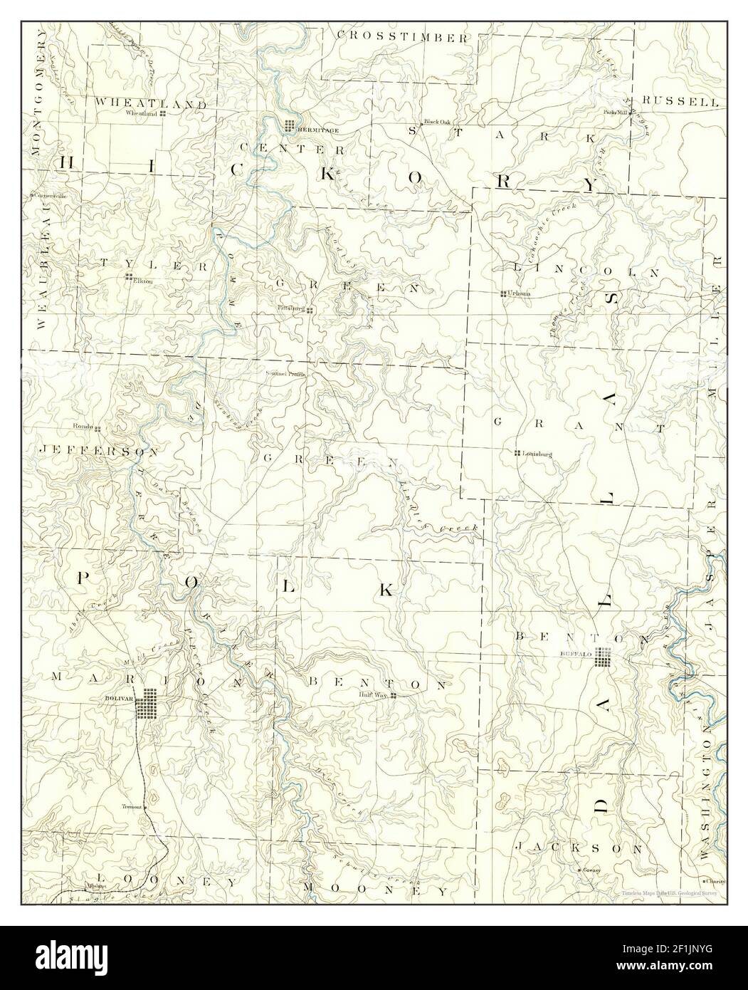 Bolivar, Missouri, map 1892, 1:125000, United States of America by Timeless Maps, data U.S. Geological Survey Stock Photo