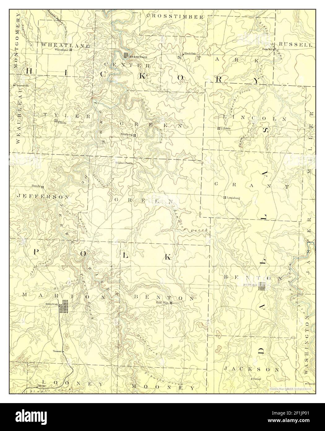 Bolivar, Missouri, map 1892, 1:125000, United States of America by Timeless Maps, data U.S. Geological Survey Stock Photo