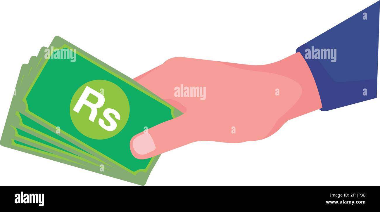 Pakistani Currency Note Money Cash in Green Color with Male Hand Vector for Banner Ads Mobile Apps Websites Stock Vector