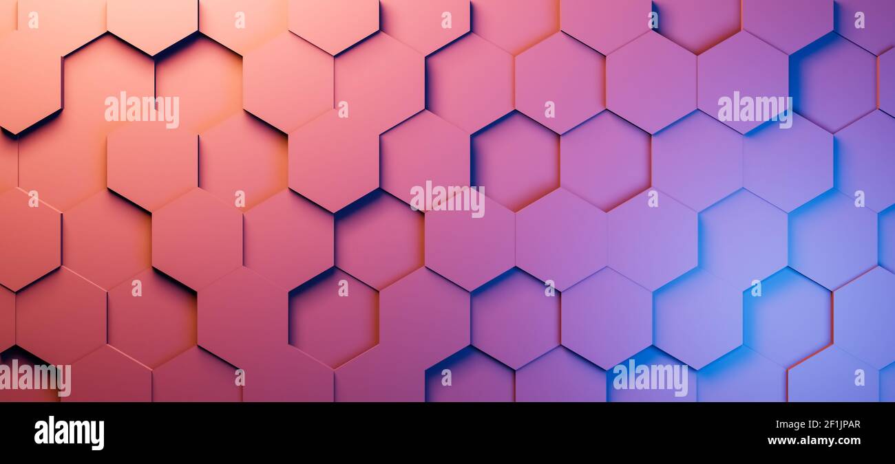 Gradient colorful blue and red hexagons or hexagonal background, 3D cgi  wallpaper, illustration, geometry or geometric concept Stock Photo - Alamy
