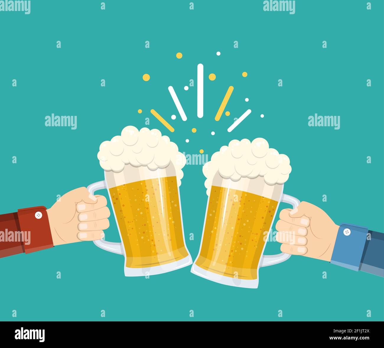 Two hands holding beer glasses. Stock Vector