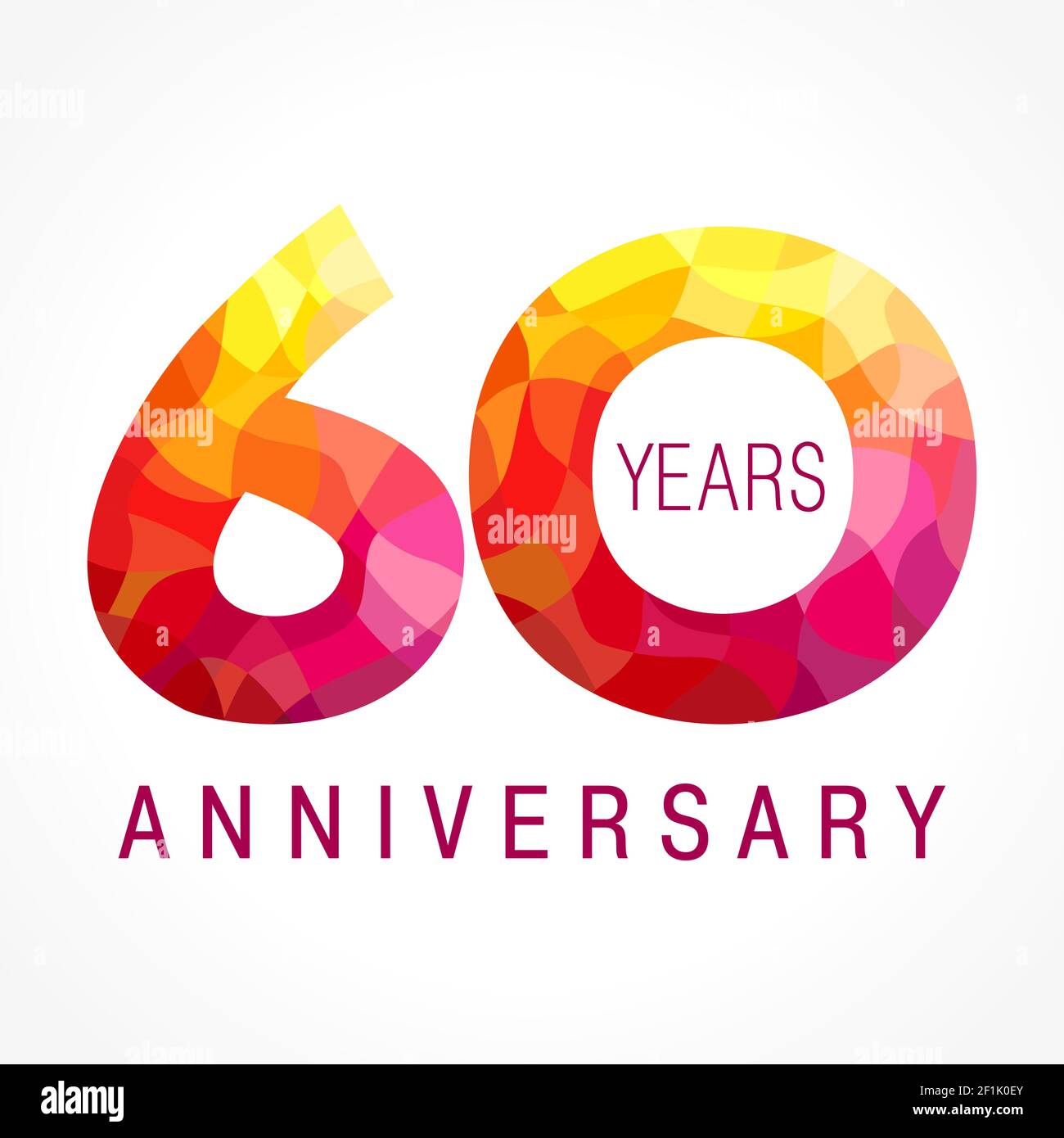60 years old celebrating fiery logo. Anniversary flamed year of 60 th. Vector congrats flamy 0 numbers. Flaming greetings celebrates with volume. Stai Stock Vector