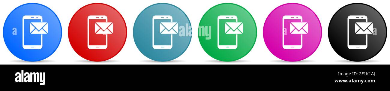 Mail vector icons, set of circle gradient buttons in 6 colors options ...
