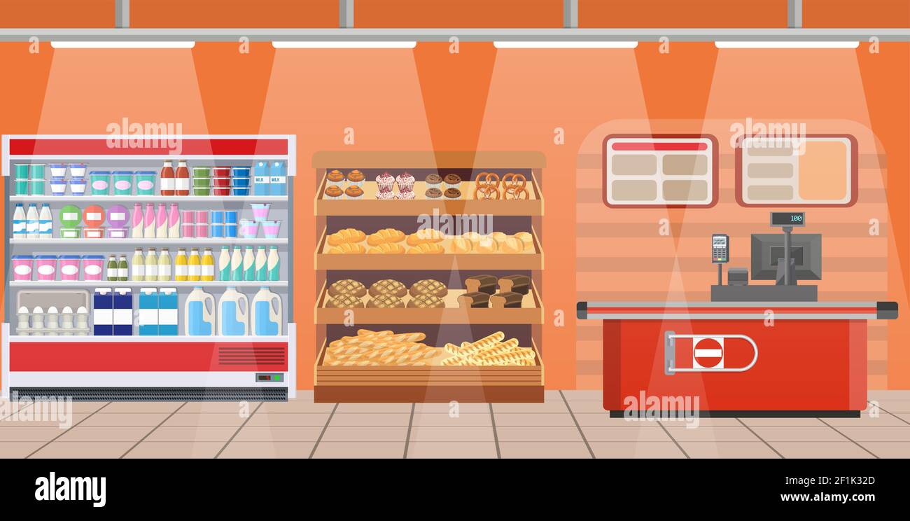 Supermarket store interior with goods Stock Vector Image &amp; Art - Alamy