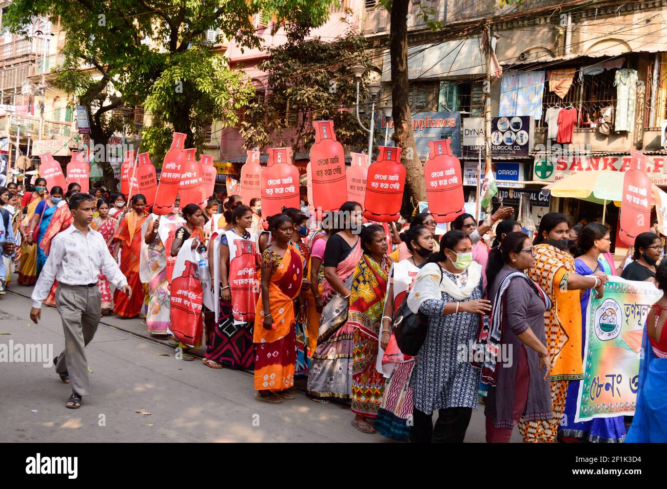Political rally to protest against LPG Petrol Diesel price hike organized by All India Trinamool Congress on International womans Day in Kolkata, West Stock Photo