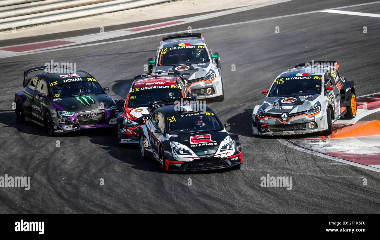 44 SCHEIDER Timo (DEU), ALL-INKL.COM Muennich Motorsport (DEU), Seat Ibiza, action, 113 RAYMOND Cyril (FRA), GCK Academy (FRA), Renault Clio RS, action, 68 GRONHOLM Niclas (FIN), GRX Taneco (FIN), Hyundai i20, actionl 33 DORAN Liam (GBR), Monster Energy RX Cartel (NOR), Audi S1, actionl 96 DE RIDDER Guillaume (BEL), GCK Academy (FRA), Renault Clio RS, action, during the 2019 FIA WORLD RX OF ABU DHABI from april 5 to 6 - Photo Paulo Maria / DPPI Stock Photo