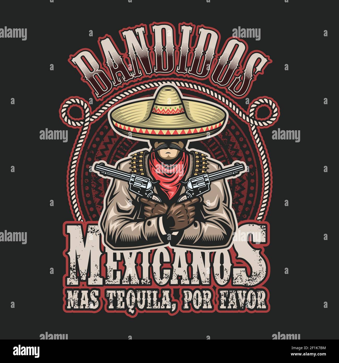 Wanted Dead Alive Silhouette Mexican Gunslinger Stock Vector