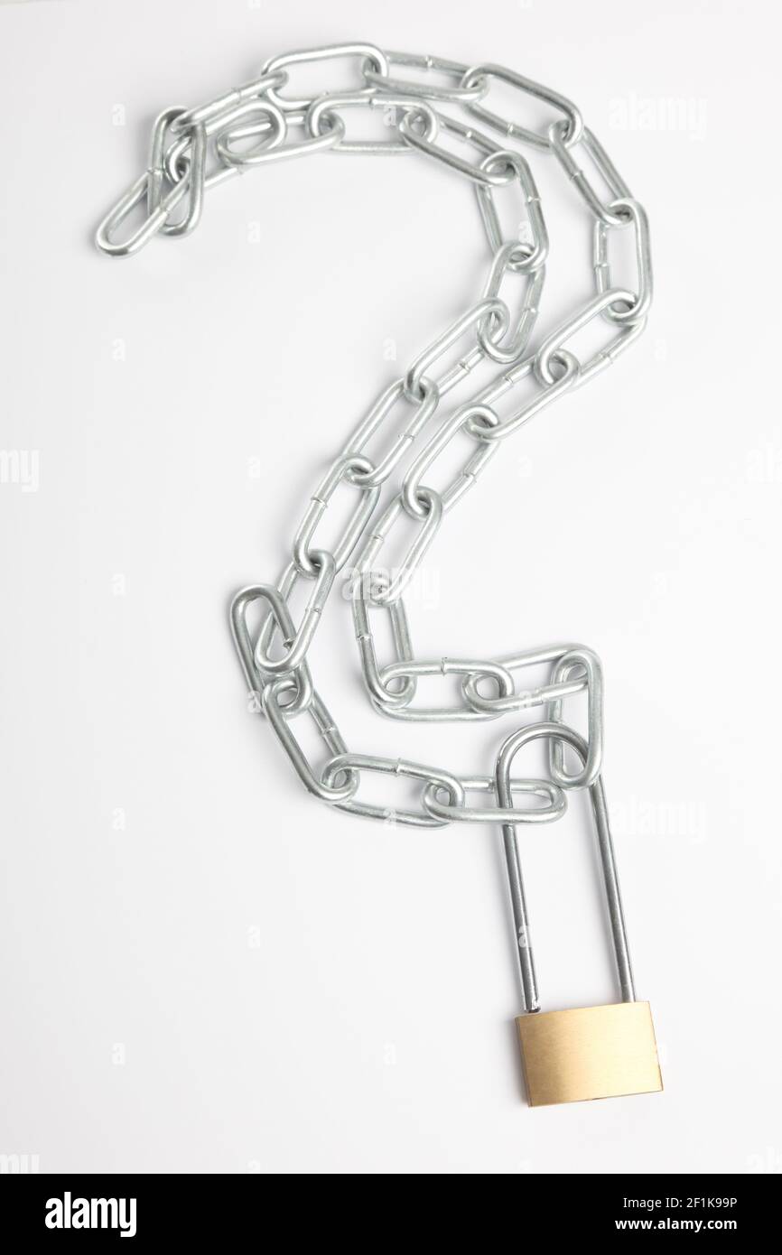 Question mark from iron chain with lock Stock Photo Alamy