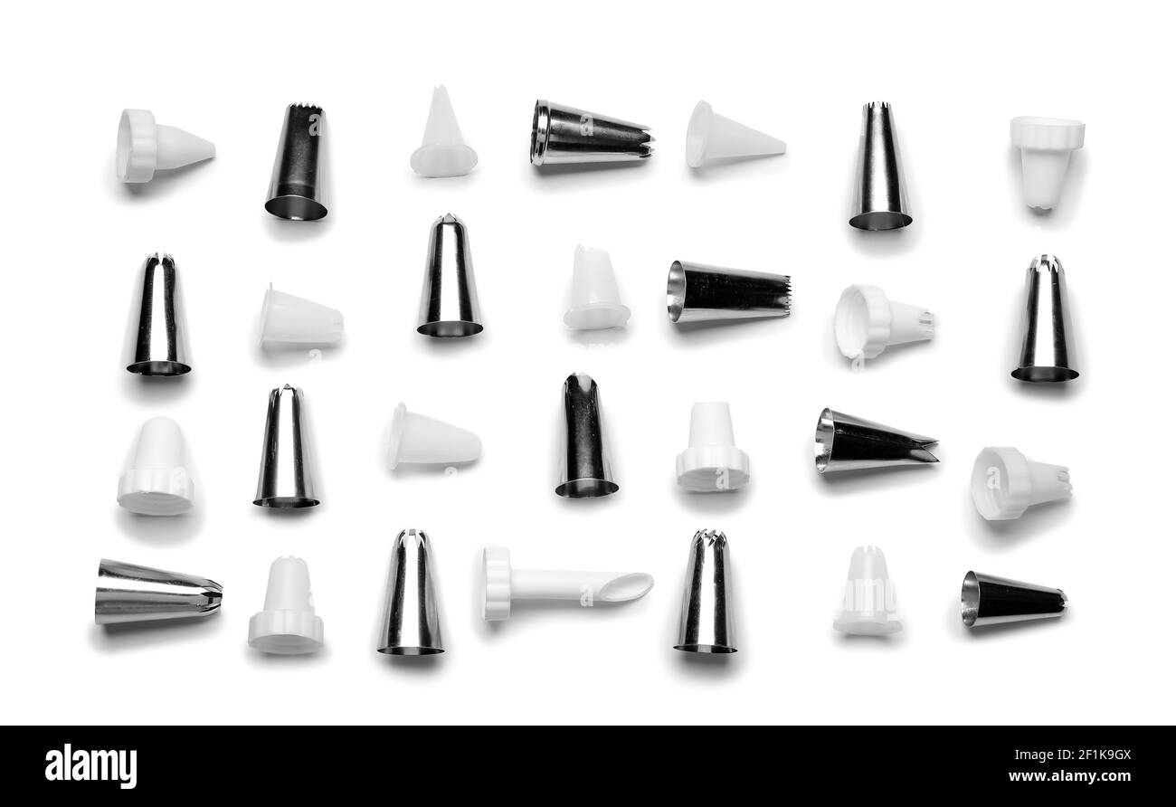 Different piping tips on white background Stock Photo Alamy