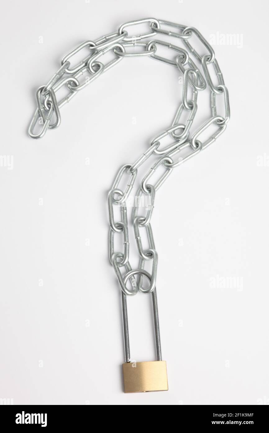 Question mark from iron chain with lock Stock Photo Alamy