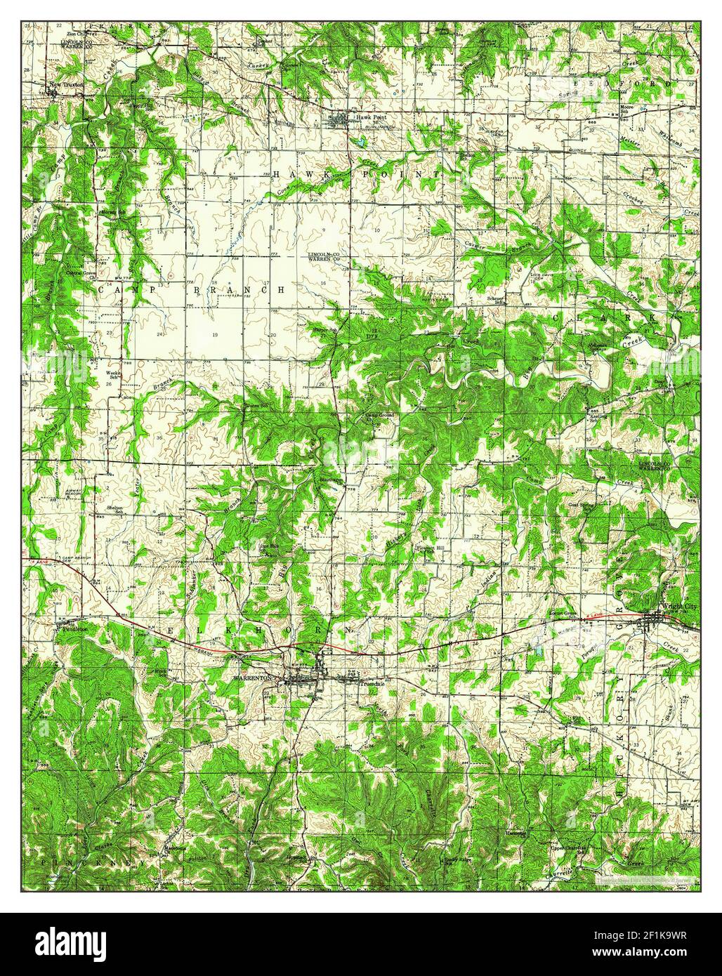 Warrenton, Missouri, map 1943, 1:62500, United States of America by Timeless Maps, data U.S. Geological Survey Stock Photo