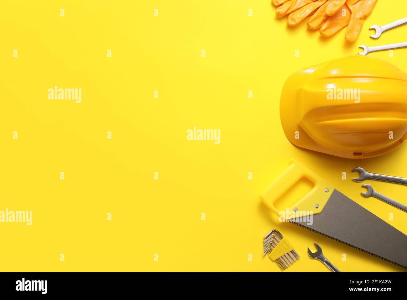 Set of construction tools on color background Stock Photo - Alamy