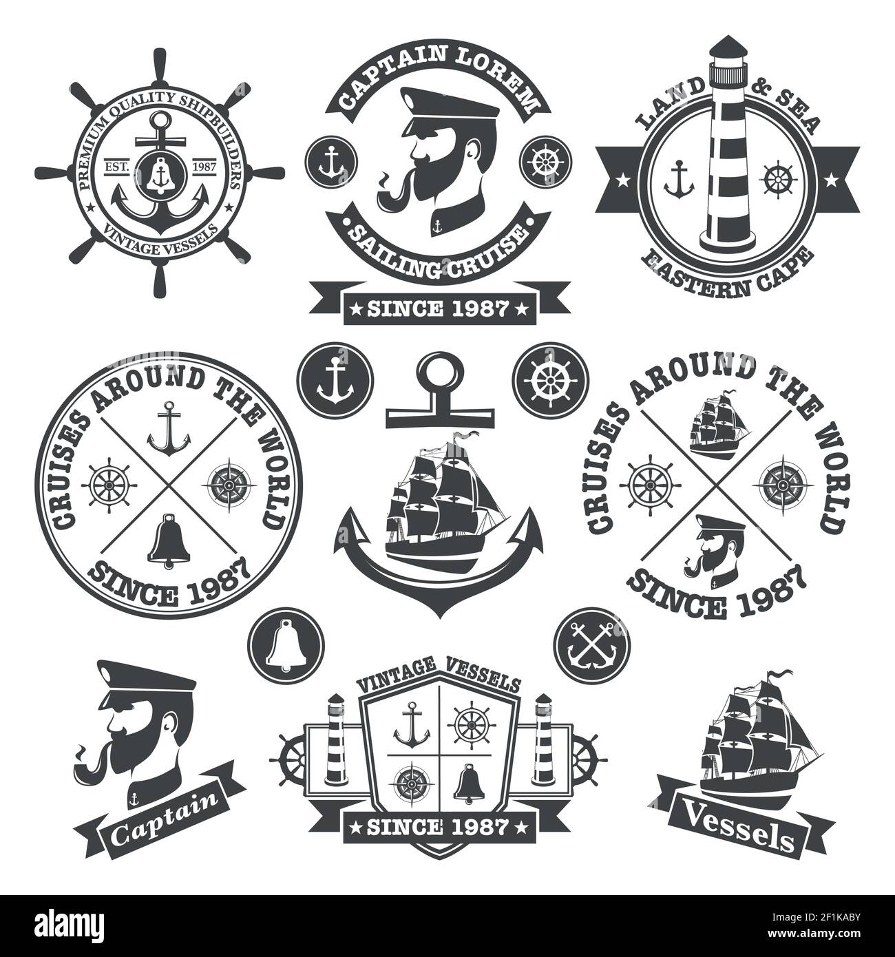 Set of vintage nautical labels, icons and design elements Stock Vector ...