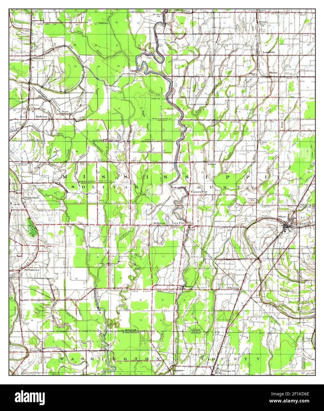 Choctaw, Mississippi, map 1939, 1:62500, United States of America by Timeless Maps, data U.S. Geological Survey Stock Photo