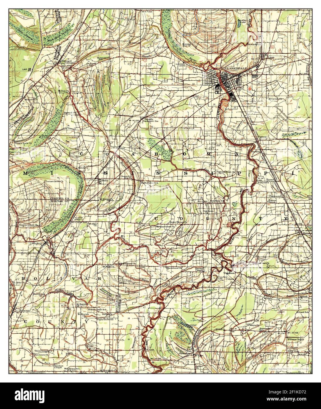 Clarksdale, Mississippi, map 1939, 1:62500, United States of America by Timeless Maps, data U.S. Geological Survey Stock Photo