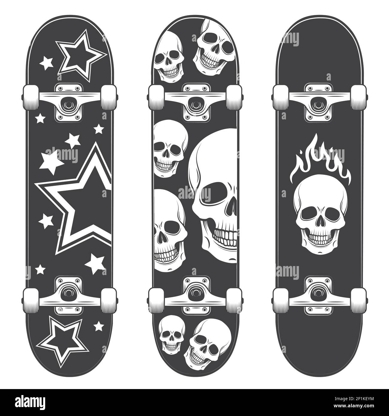 Set of skateboard backgrounds. Skateboard design Monochrome style Stock Vector
