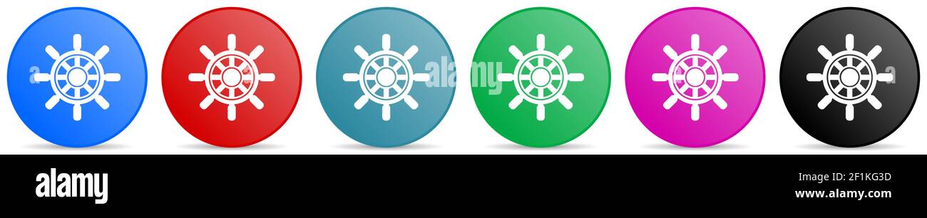 Ship wheel vector icons, set of circle gradient buttons in 6 colors ...