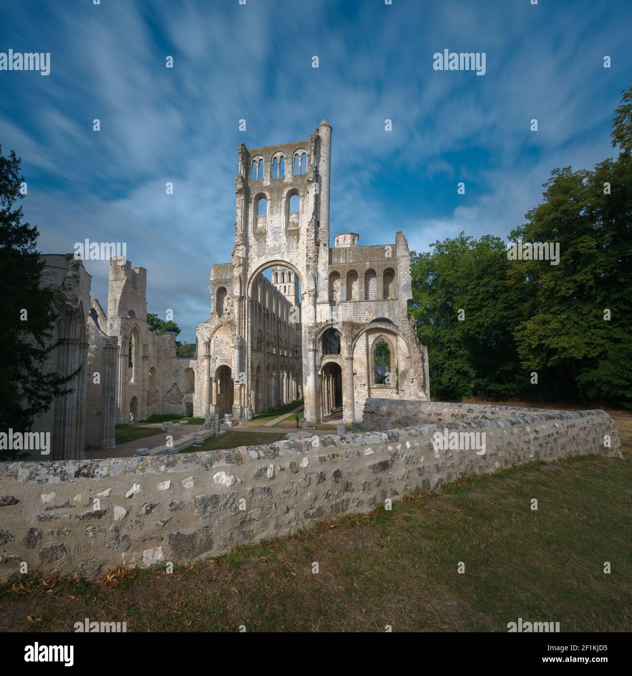 Ruins of an old Benedictine monastery and abbey in Jumieges in Normandy Stock Photo