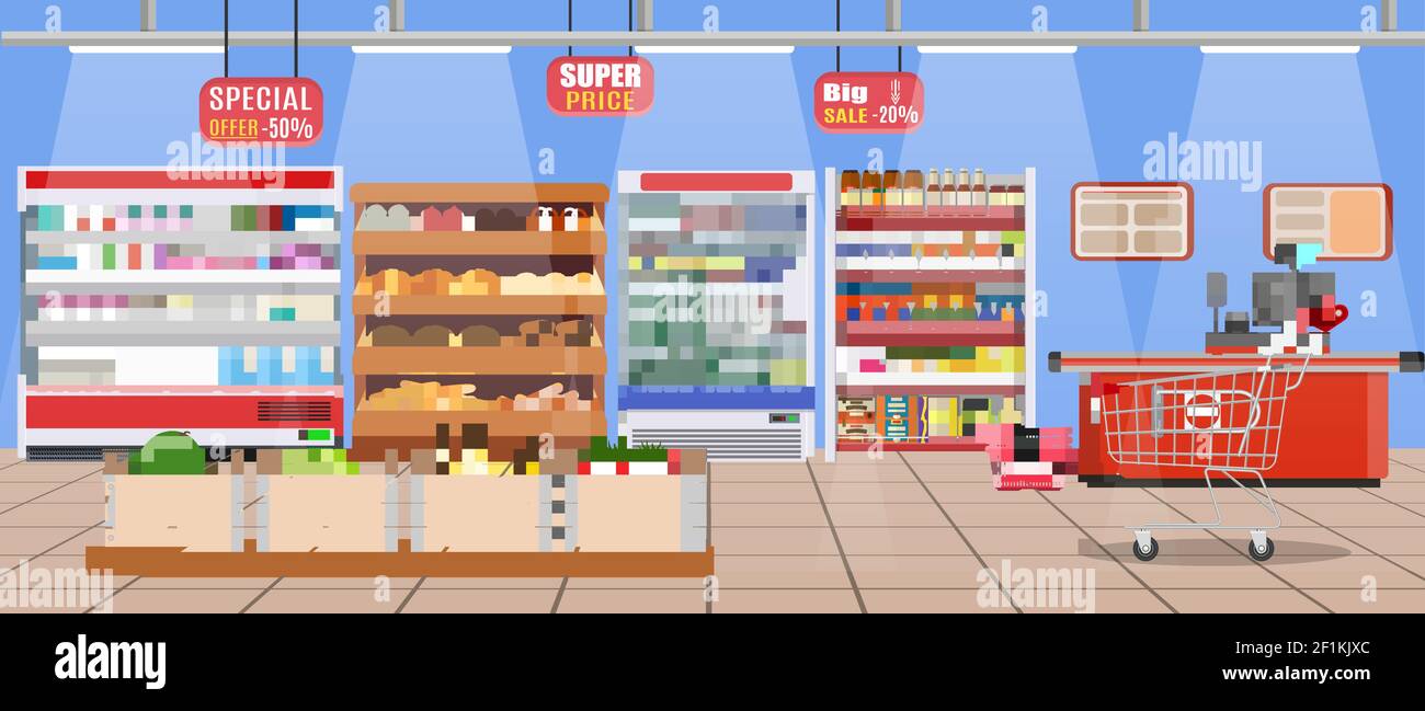 Supermarket store interior with goods Stock Vector Image &amp; Art - Alamy